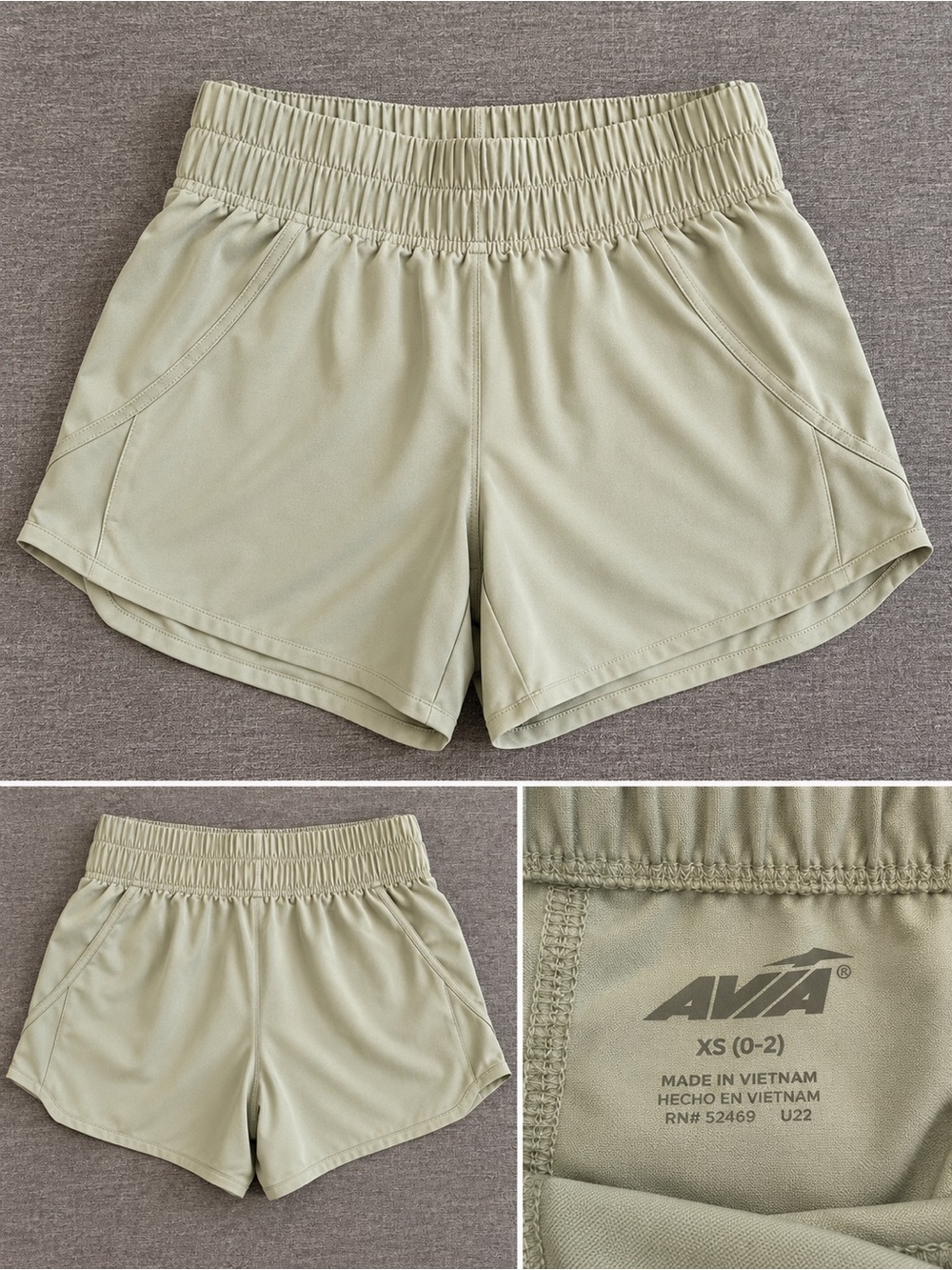 Avia Light Olive Athletic Shorts with Elastic Waist